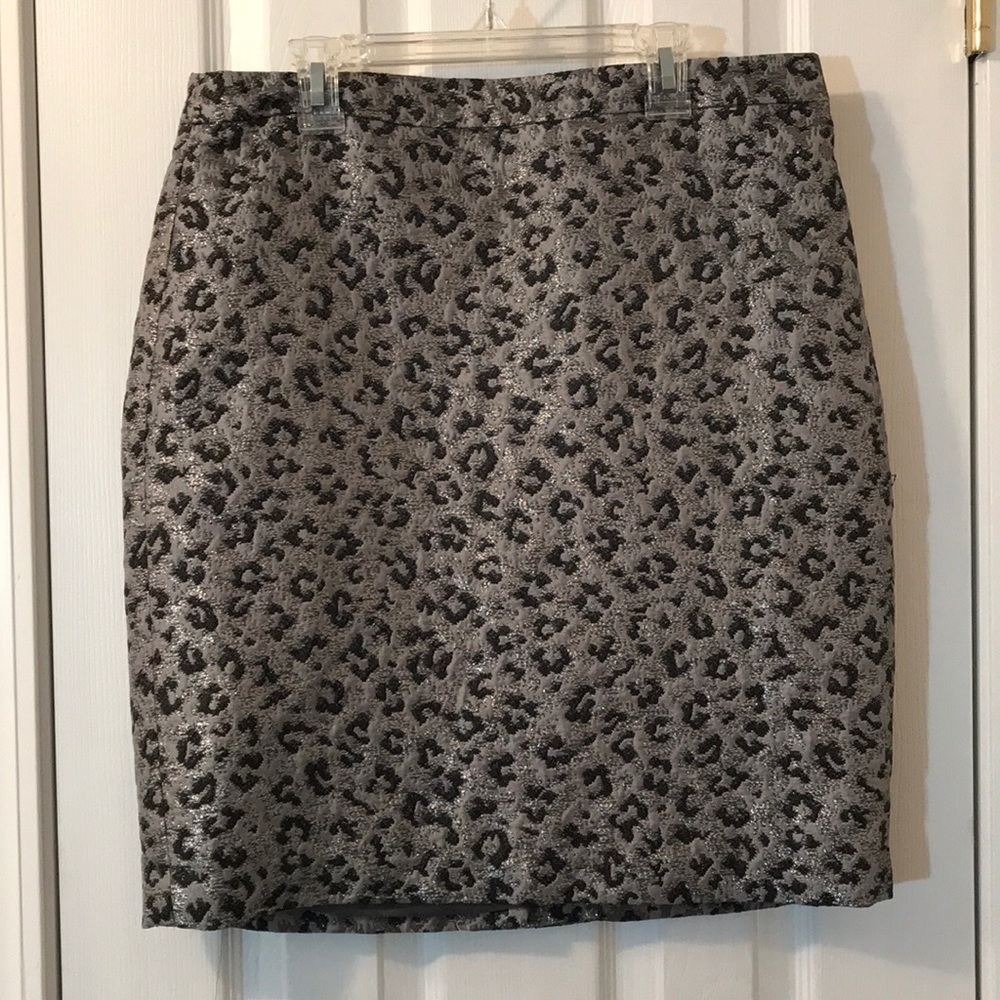 Loft silver leopard print skirt